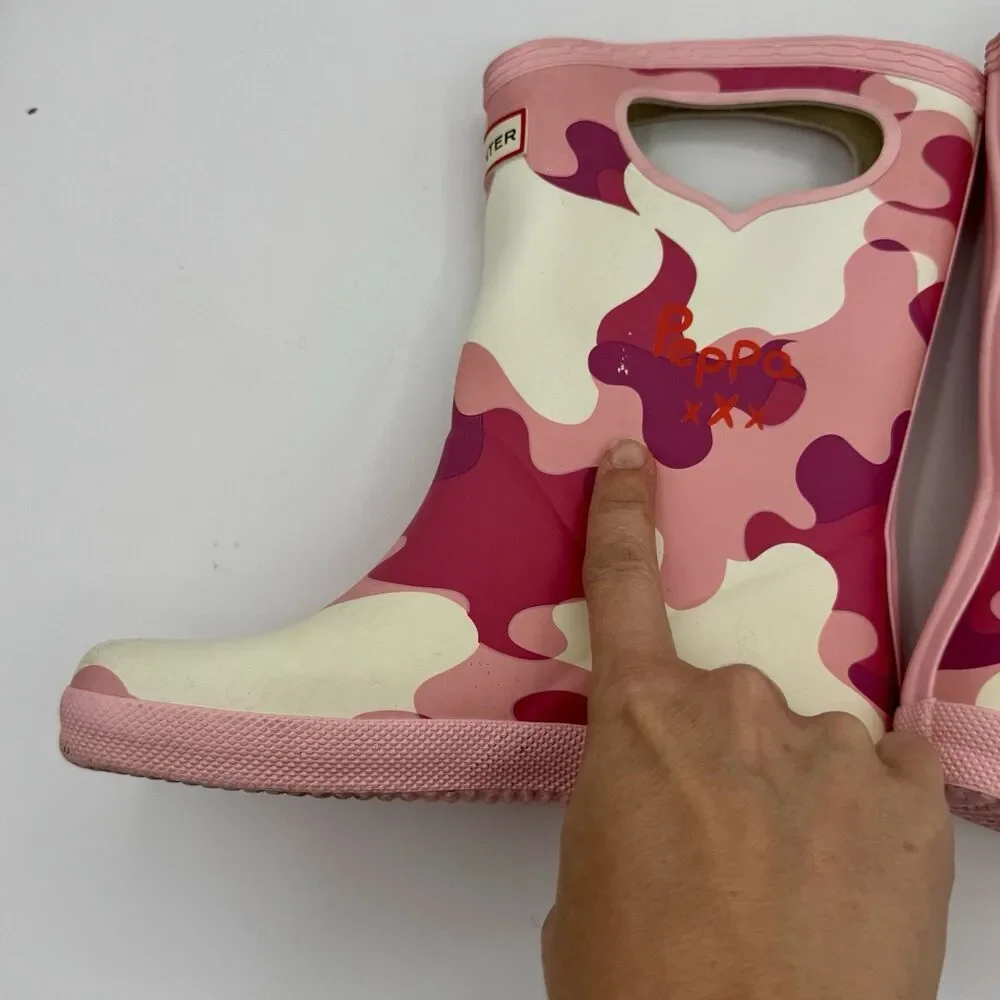 Hunter x Peppa Pig Girls Rain Boots Pink Camo Size 13/1 EU 31 VGUC